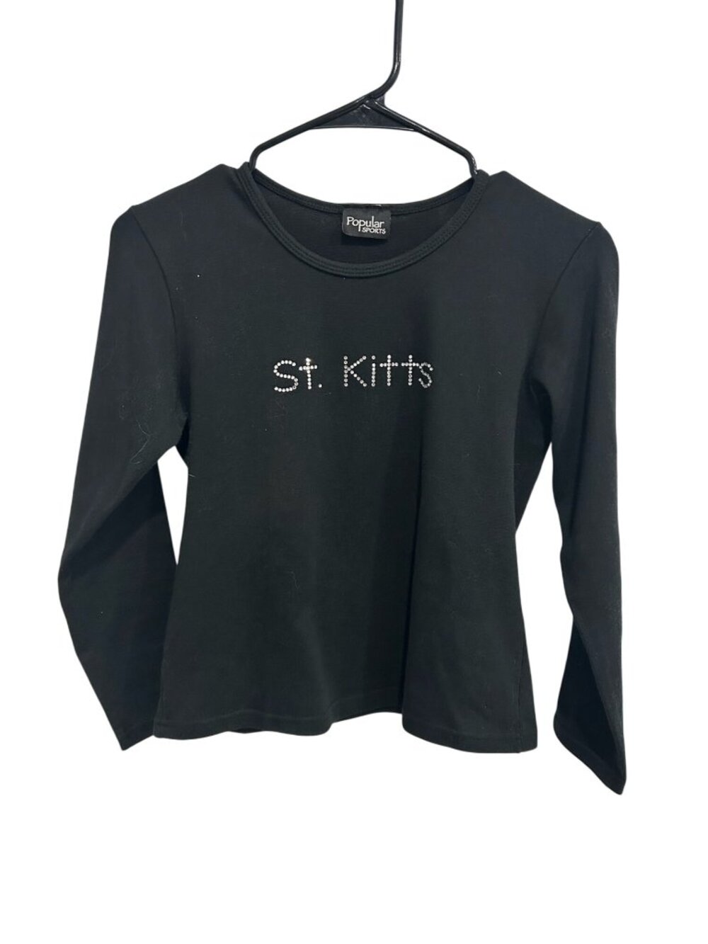 Popular Sports St. Kitts Black Long Sleeve Rhinestone Shirt Sporty Glam